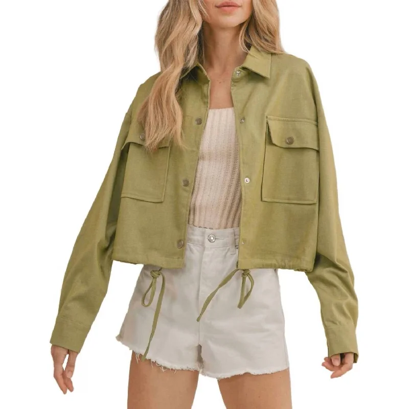 El Passo Button Up Jacket In Green Olive