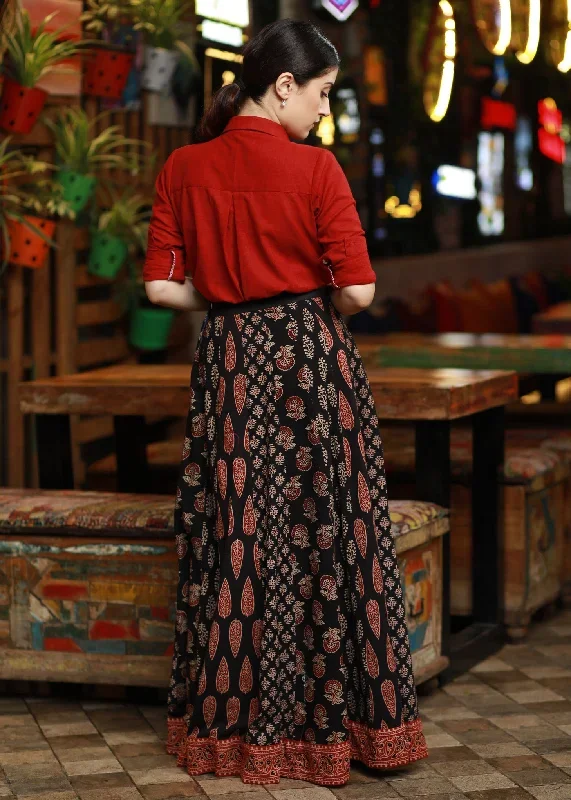 exclusive-black-cotton-ajrakh-patchwork-skirt-with-optional-cotton-maroon-shirt