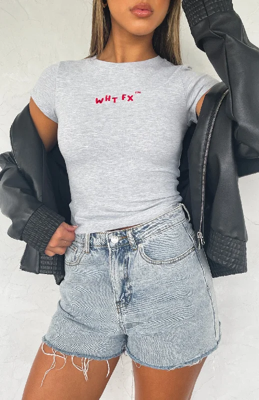 Fine Without You Baby Tee Grey Marle