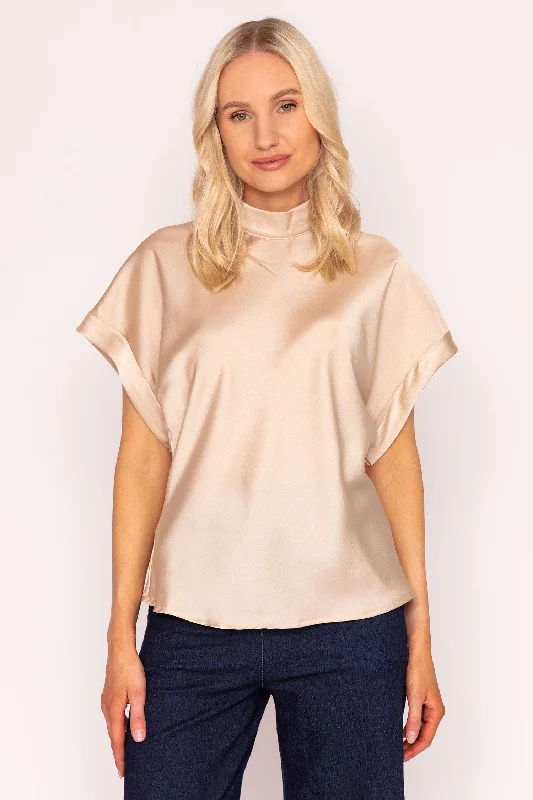 High Neck Sateen Top in Ecru