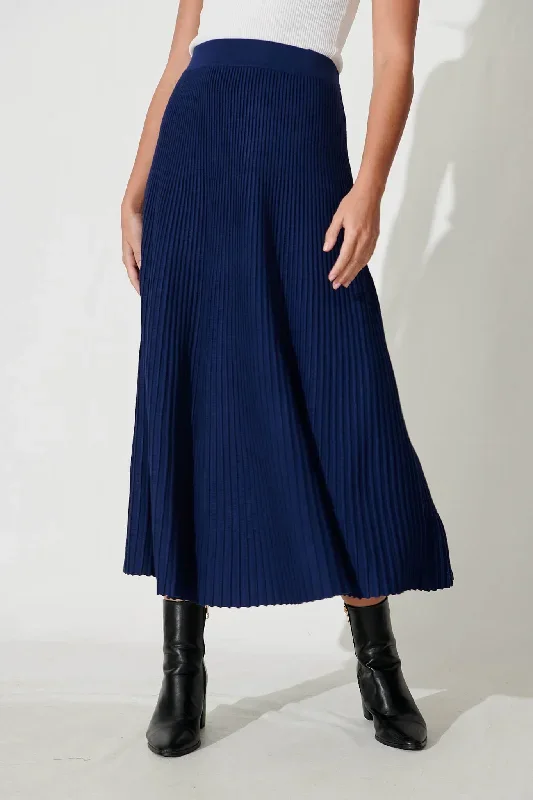 Honeycup Knit Skirt In Navy Cotton Blend