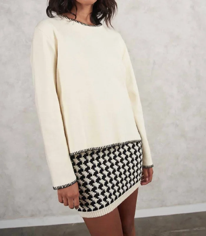 Houndstooth Sweater Skirt In Soft Cream/black