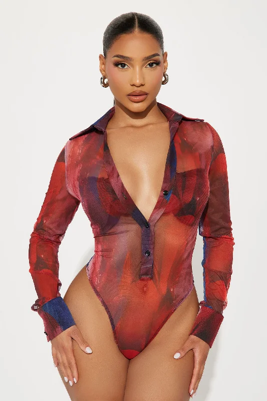 I Call The Shots Mesh Bodysuit - Rust/combo