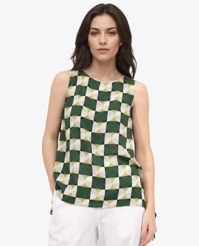 Rareism Women'S Janus Dark Multi Viscose Sleeveless Crew Neck Geometric Print Top