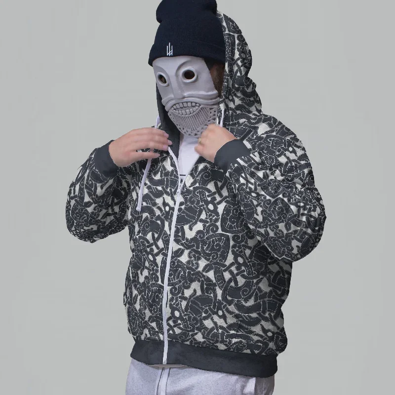 Jelling Wolf Pattern Faux-Wool Hoodie