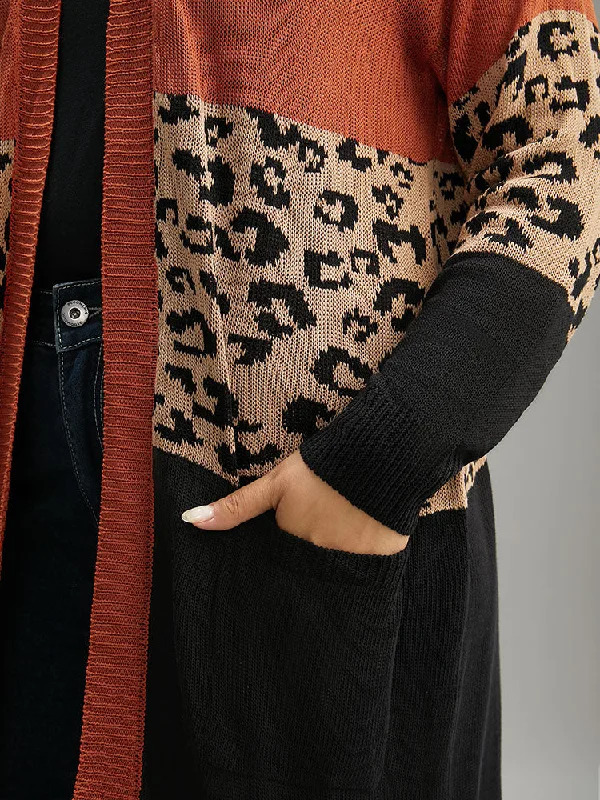 leopard-colorblock-patchwork-patched-pocket-cardigan