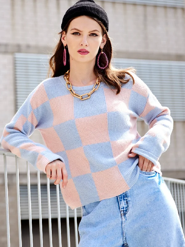 Madame Colourblocked Peach and Powder Blue Sweater