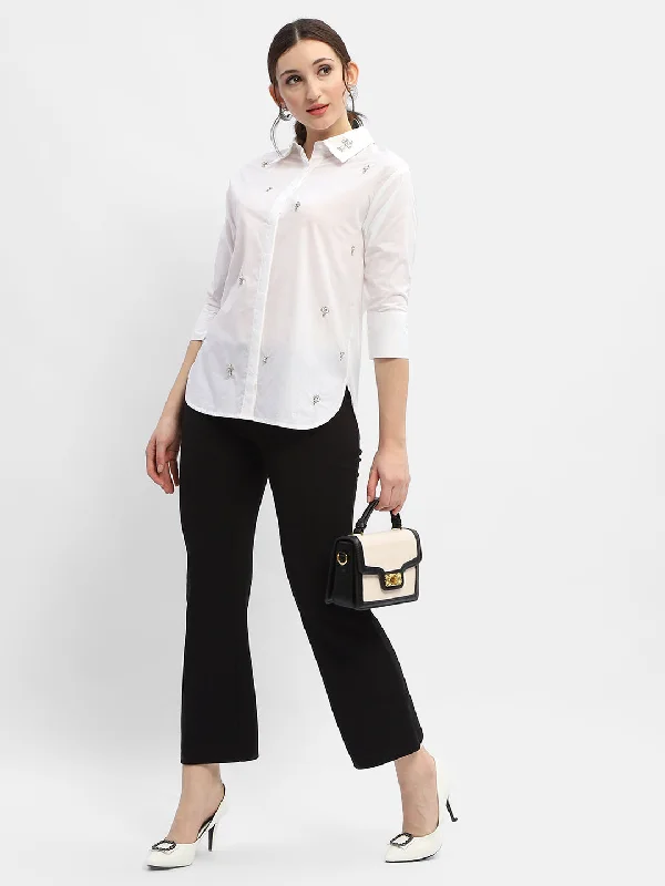 Madame Rhinestone Embellished White Regular Shirt