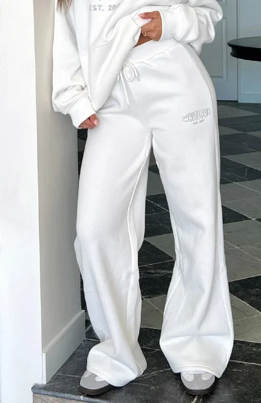 Missed Flights Wide Leg Sweatpants White