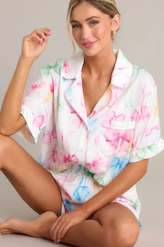 Nightly Necessities White Multi Bow Pajama Top