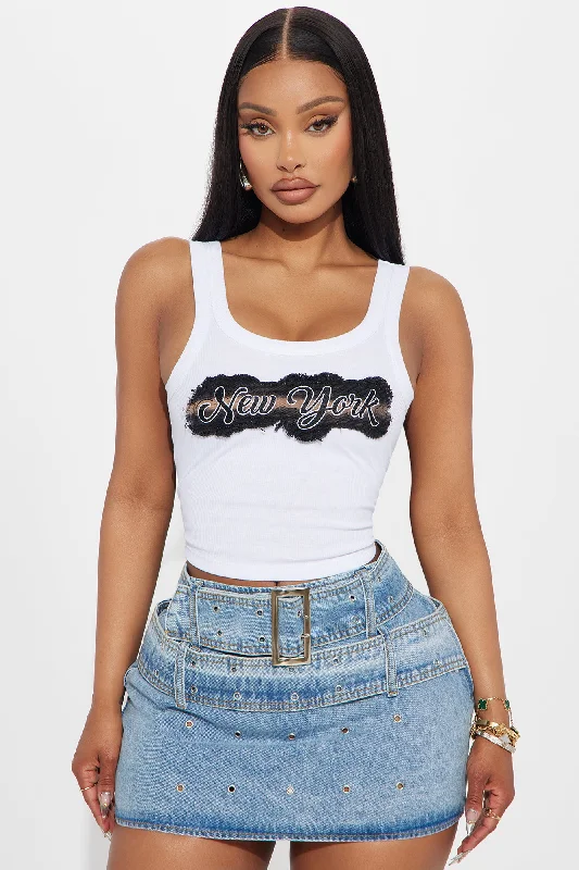 NY Heat Denim Patch Tank Top - White