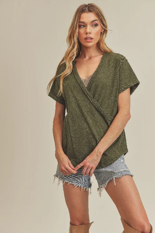 olive-wrap-short-sleeve-raw-hem-maternity-top