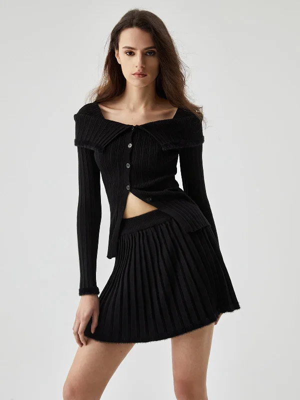 overfold-button-pleated-two-piece-knit-skirt-set