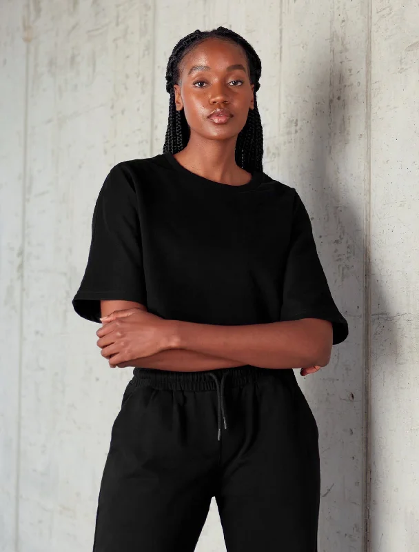 Oversized Fleece Crop T-Shirt - Blackout