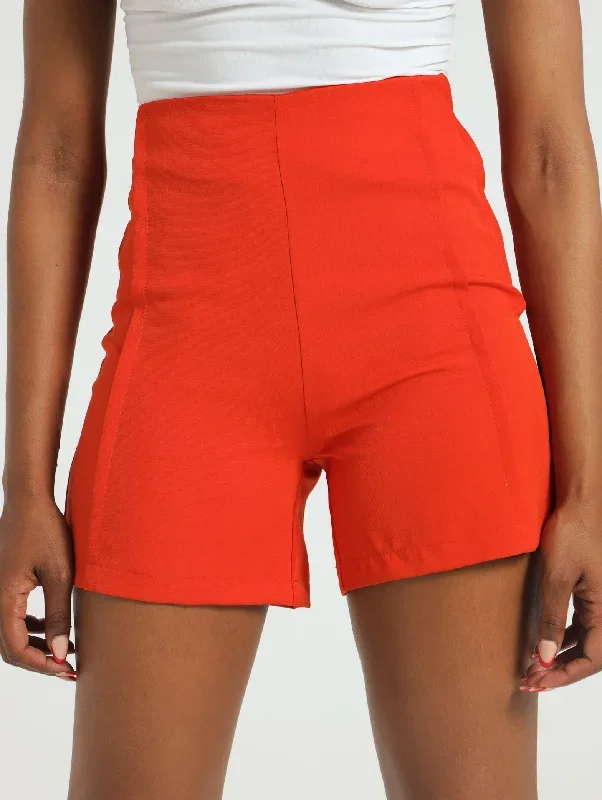 Panel Detail Wide Hem Shorts - Orange