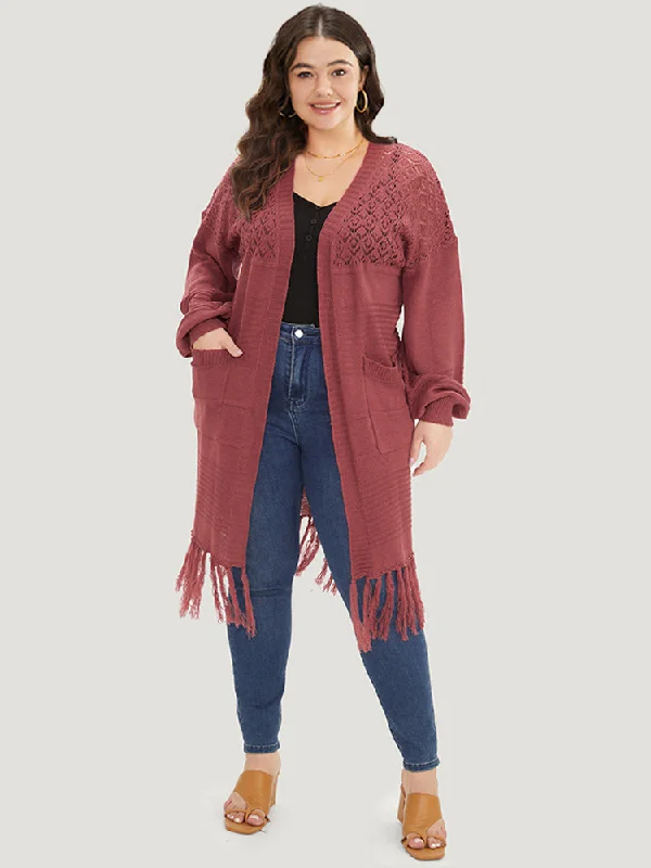 plain-fringe-trim-patched-pocket-cardigan