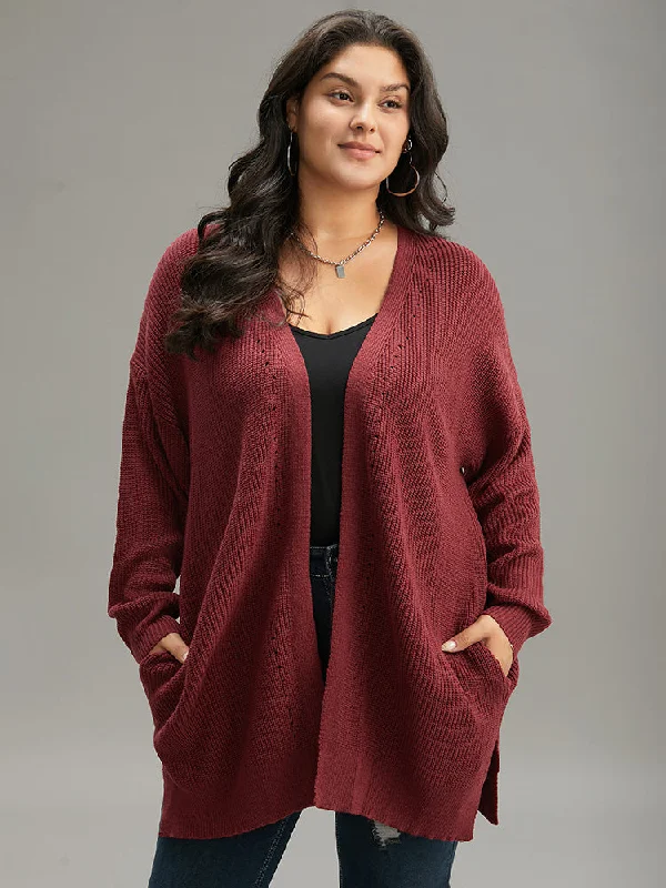 Plain Open Front Drop Shoulder Basic Cardigan