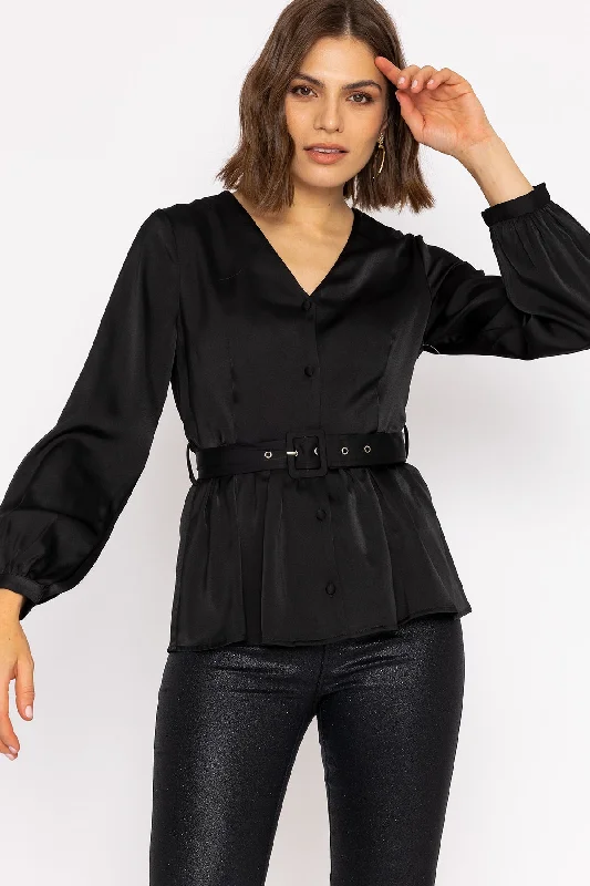 Satin Belted Top in Black