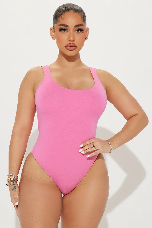 Serena Scoop Neck Double Layered Bodysuit - Pink