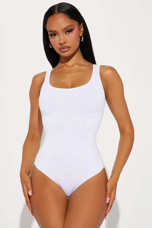 Serena Scoop Neck Double Layered Bodysuit - White