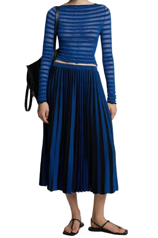 Sheer Stripe Knit Skirt In Cerulean