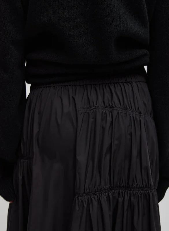 shirred-nylon-paneled-skirt-black