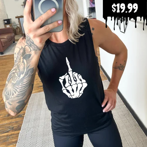 Skeleton Middle Finger Muscle Tank