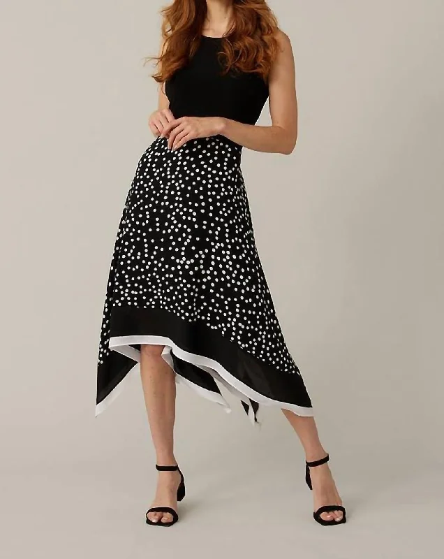 Sleeveless Dress W Polka Dot Skirt In Black/vanill