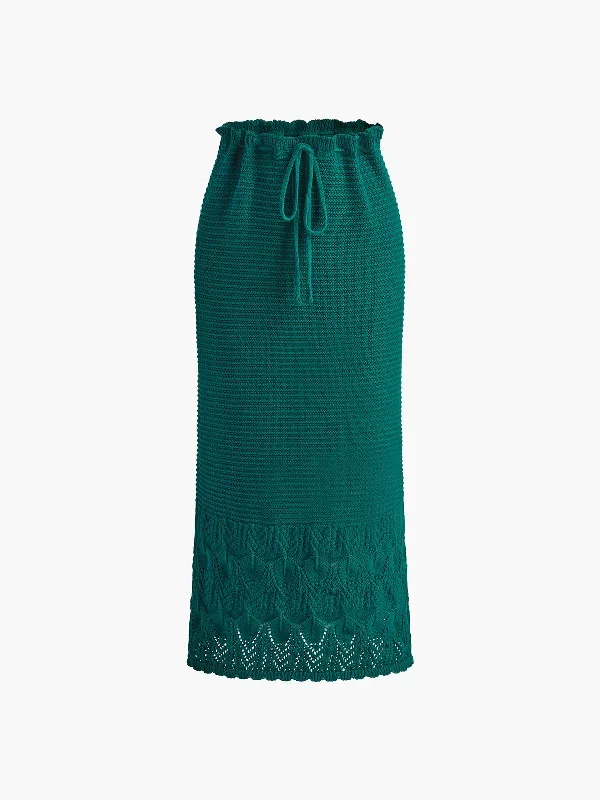 slim-halter-drawstring-solid-knit-skirt-set