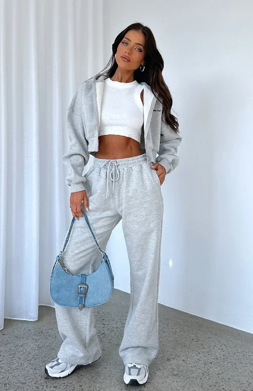 Stick With Me Wide Leg Sweatpants Grey Marle