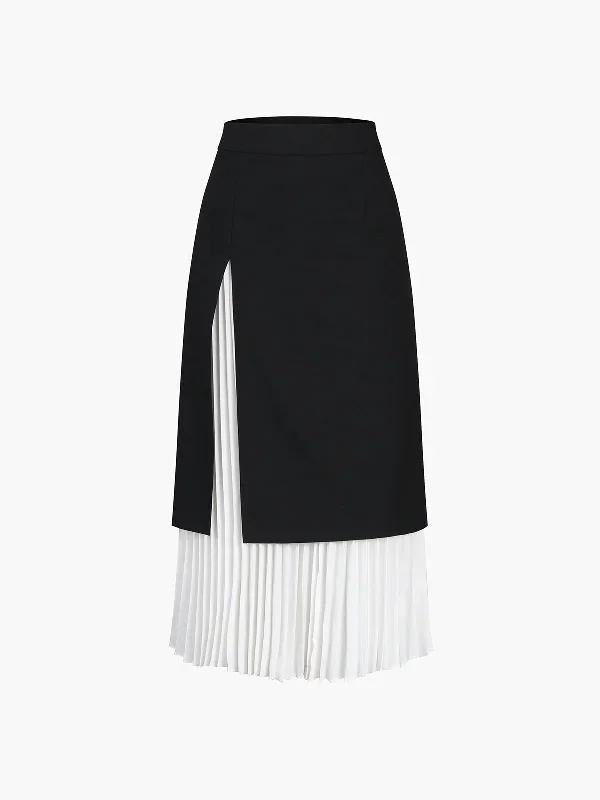 two-tone-pleated-long-skirt