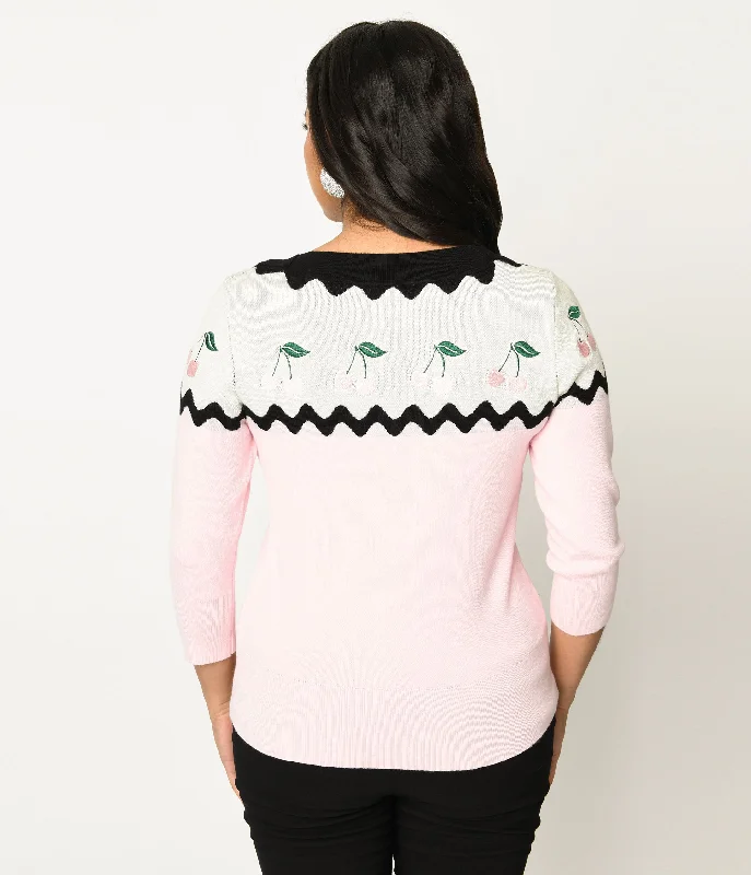 unique-vintage-pink-black-cherry-sweater