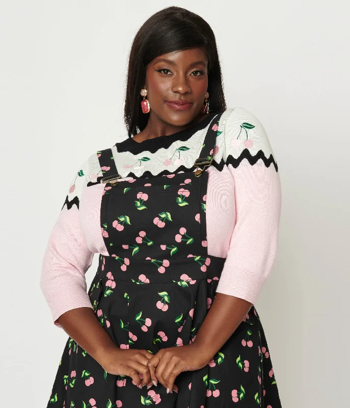 unique-vintage-plus-size-pink-black-cherry-sweater