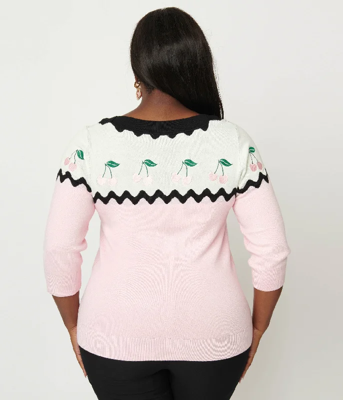 unique-vintage-plus-size-pink-black-cherry-sweater