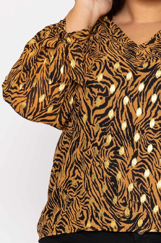 v-neck-tie-sleeve-top-in-gold-animal-print