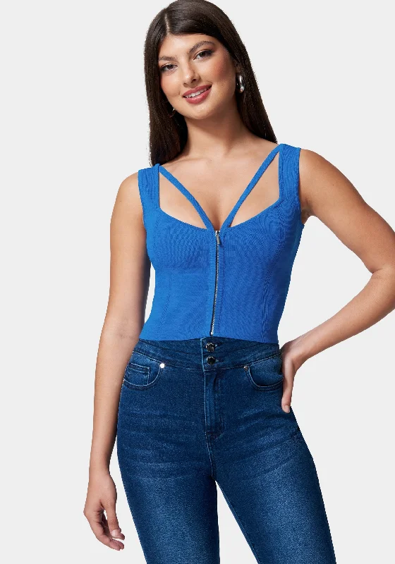 Zip Front Corset Sweater Top